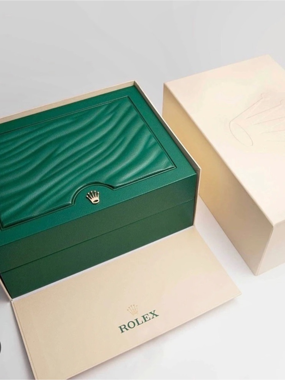 Rolex Large Wooden Presentation Watch Box Set Green & Cream - Picture 3 of 8